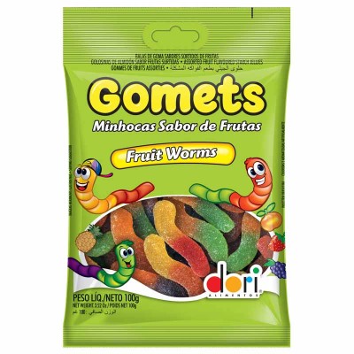 Bala de Goma Gomets Minhoca Frutas 100g