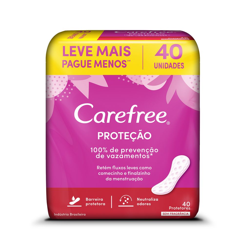 Absorvente Carefree Proteção Sem Perfume 40 Unidades