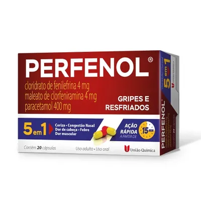 Perfenol Paracetamol 400Mg + Cloridrato Fenillefrina 4Mg + Maleato De Clorfeniramina 4Mg 20 Cápsulas preço