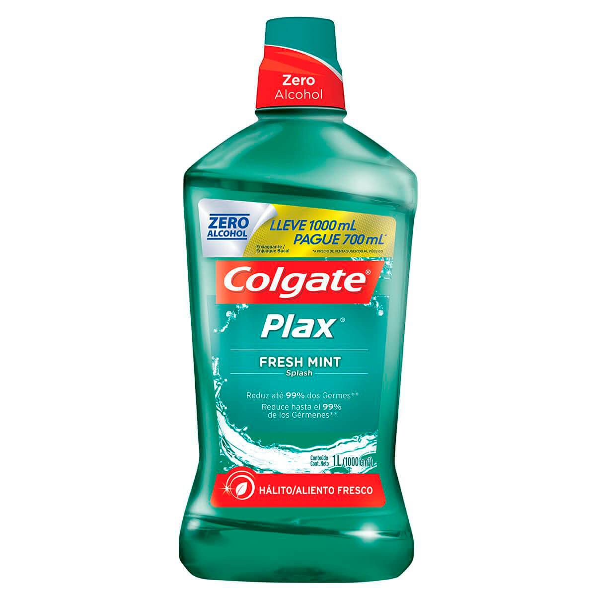 Enxaguante Bucal Antisséptico Colgate Plax Fresh Mint Leve 1000ml Pague 700ml