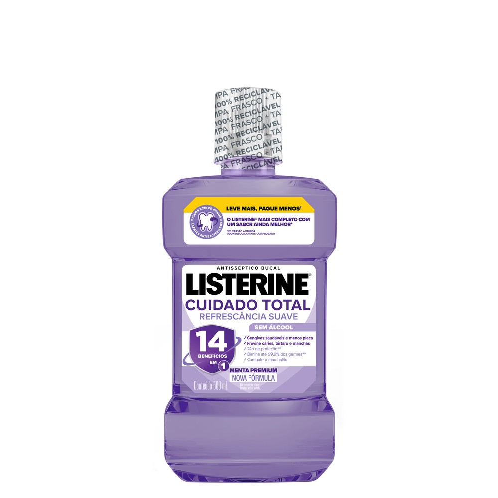 Enxaguante Bucal Antisséptico Listerine Cuidado Total Zero 500ml