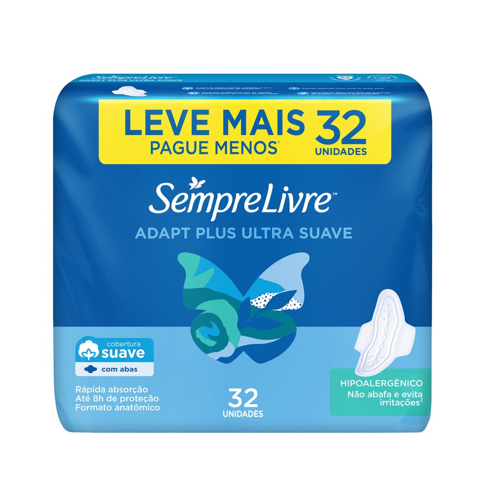 Absorvente Externo Sempre Livre Adapt Plus Suave, 32 un Leve Mais Pague Menos