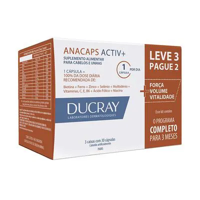 Kit Anacaps Activ+ Ducray Cabelos E Unhas 90 Cápsulas
