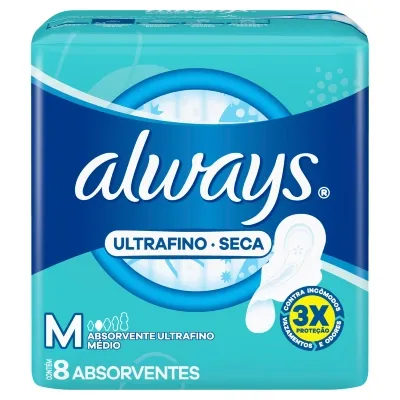 Absorvente Always Proteção Total Ultrafino Com Abas 8 Unidades