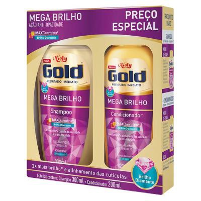 Kit Niely Gold Mega Brilho Shampoo 300ml e Condicionador 200ml