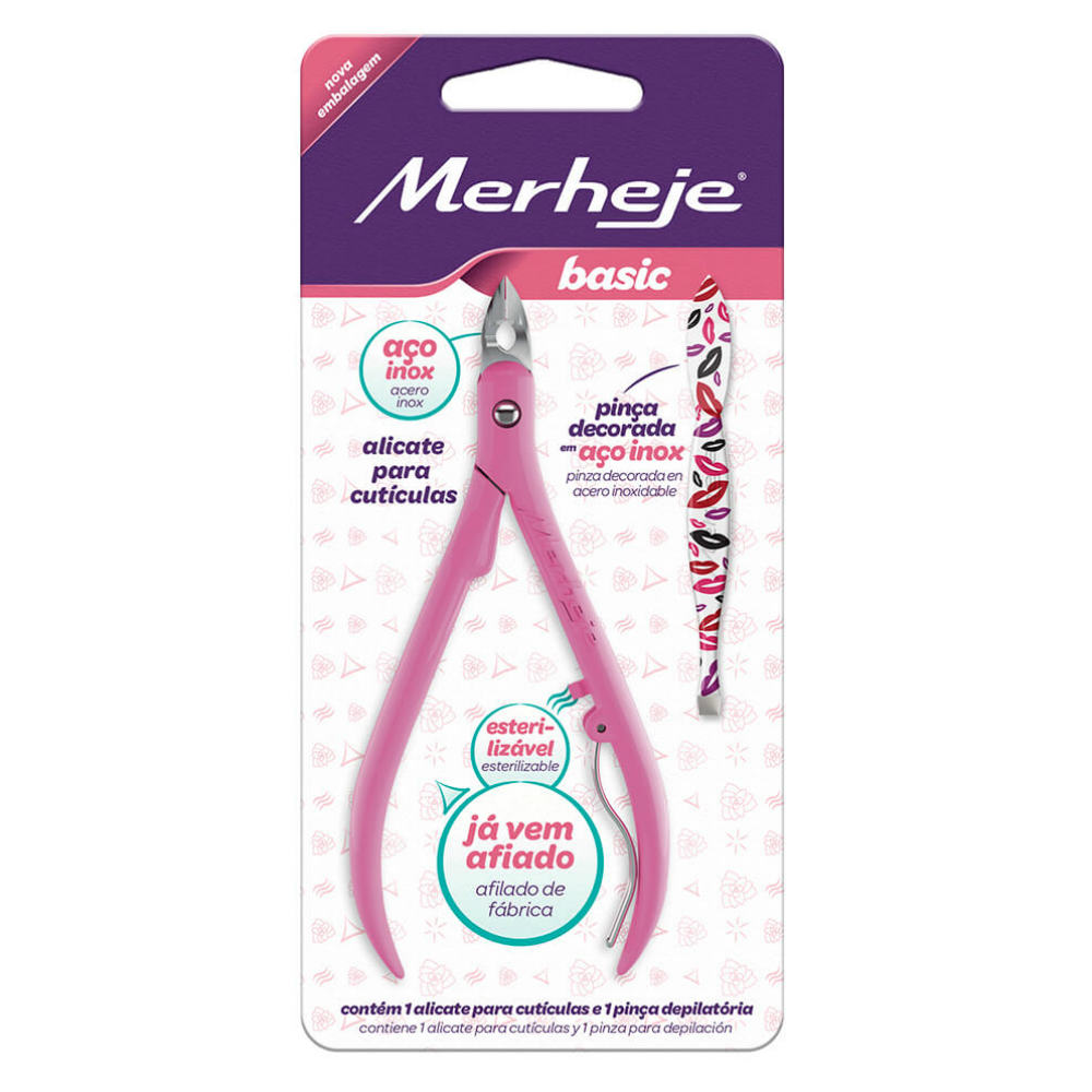 Kit Merheje Basic com Alicate para Cutículas e Pinça Rosa