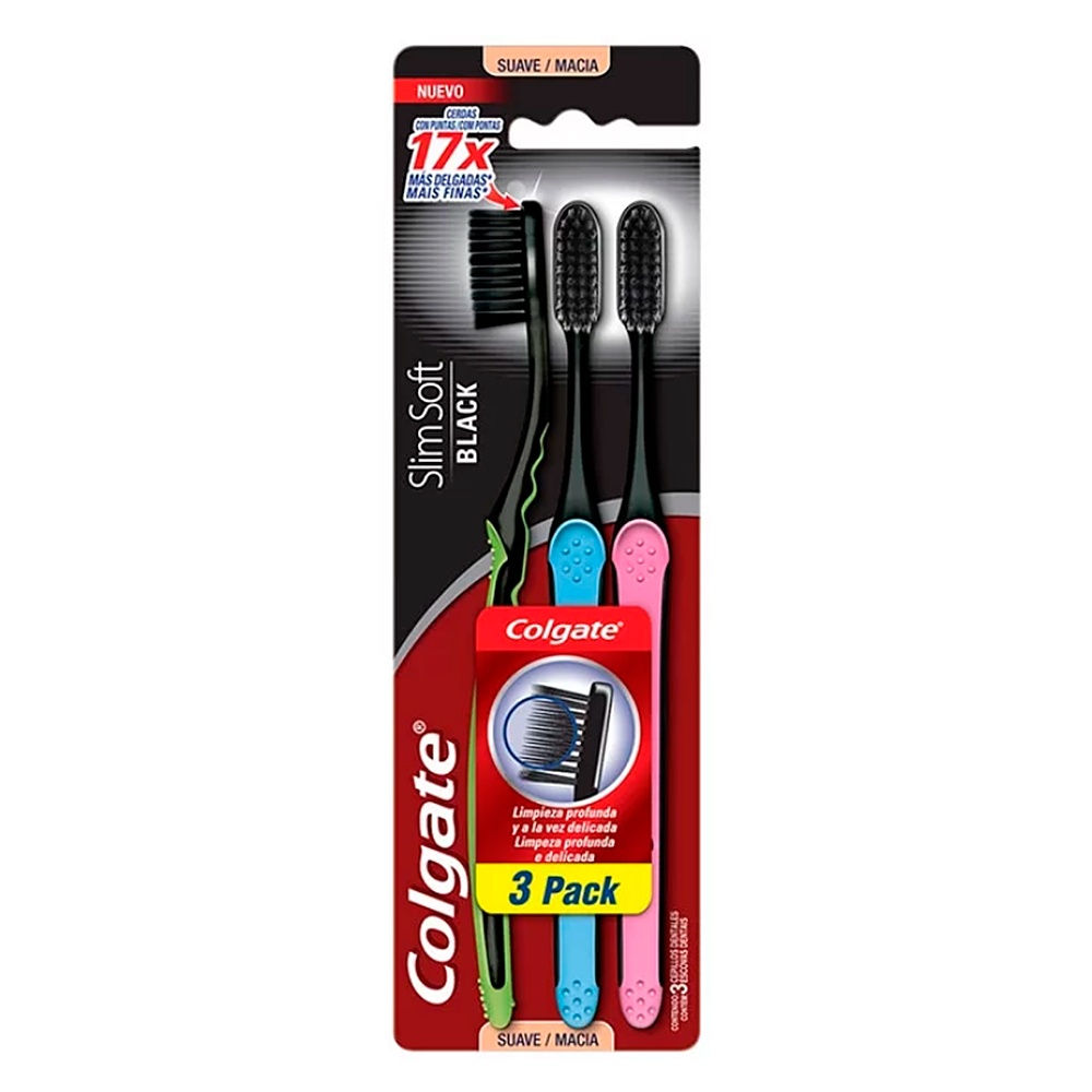 Kit Escova Dental Colgate Slim Soft Black 3 Unidades