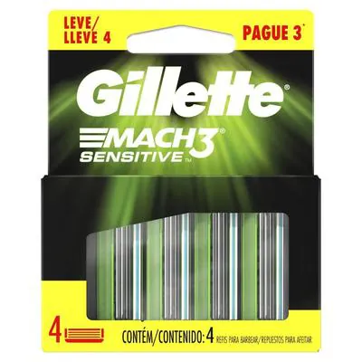 Carga para Aparelho de Barbear Gillette Mach3 Sensitive Leve 4 Pague 3
