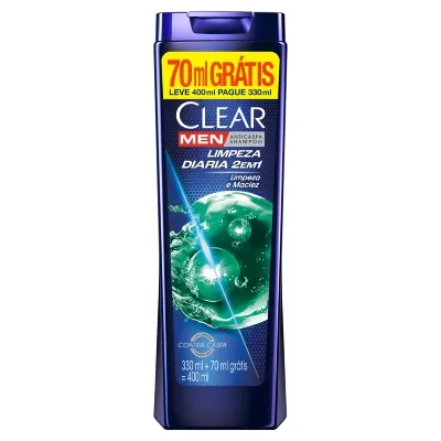 Shampoo Anticaspa Clear Men 2x1 Limpeza Diaria Leve 400ml Pague 330ml