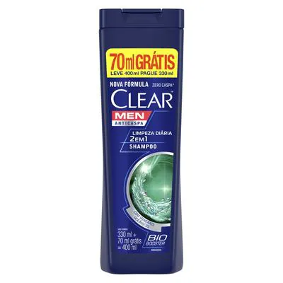 Shampoo Anticaspa Clear Men 2x1 Limpeza Diaria Leve 400ml Pague 330ml