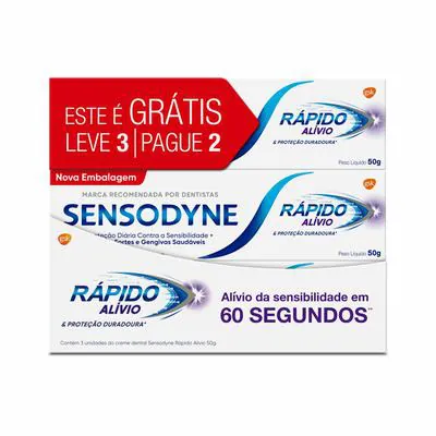 Kit Creme Dental Sensodyne Rápido Alívio 3 Unidades