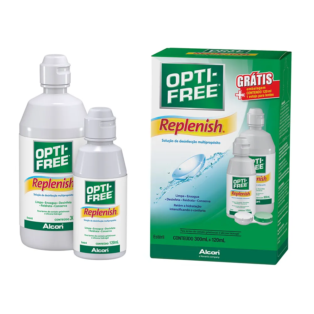 Opti Free Replenish Com 300ml + 120ml + Estojo Para Lentes