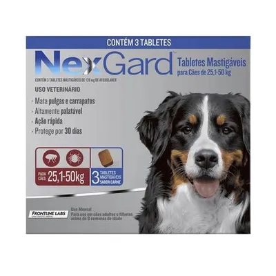 Nexgard Antipulgas E Carrapatos Para Cães De 25,1 A 50Kg, 3 Tabletes