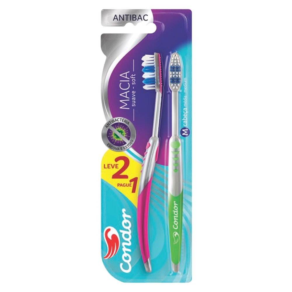 Escova Dental Macia Condor Antibac Leve 2 Unidades Pague 1