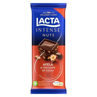 Chocolate Lacta Intense Nuts 40% Cacau Avelã Crocante de Cacau 85g