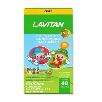 Vitamina Infantil Mastigável Sabor Uva, Limão e Laranja Lavitan Patati Patatá com 60 Comprimidos