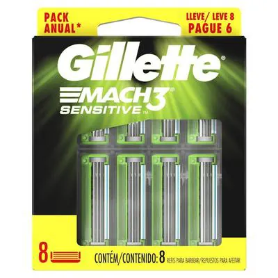 Carga para Aparelho de Barbear Gillette Mach3 Sensitive Leve 8 Pague 6 Unidades