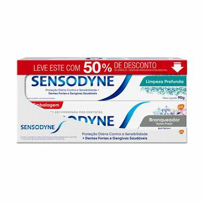 Kit Sensodyne com Creme Dental Branqueador Extra Fresh 90g + Limpeza Profunda 90g - Embalagem Promocional