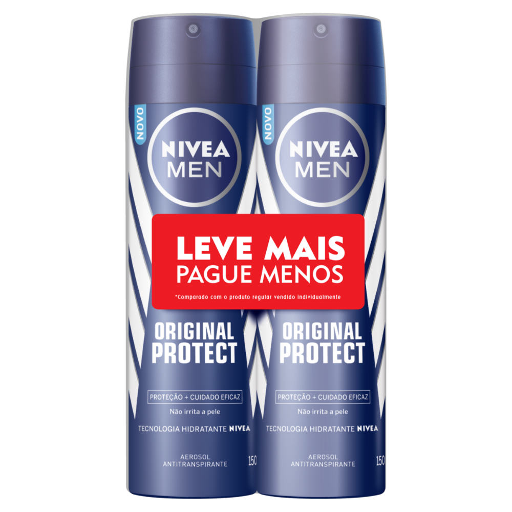 Kit Desodorante Aerosol Nivea Men Original Protect 150ml com 2un - Embalagem Economica