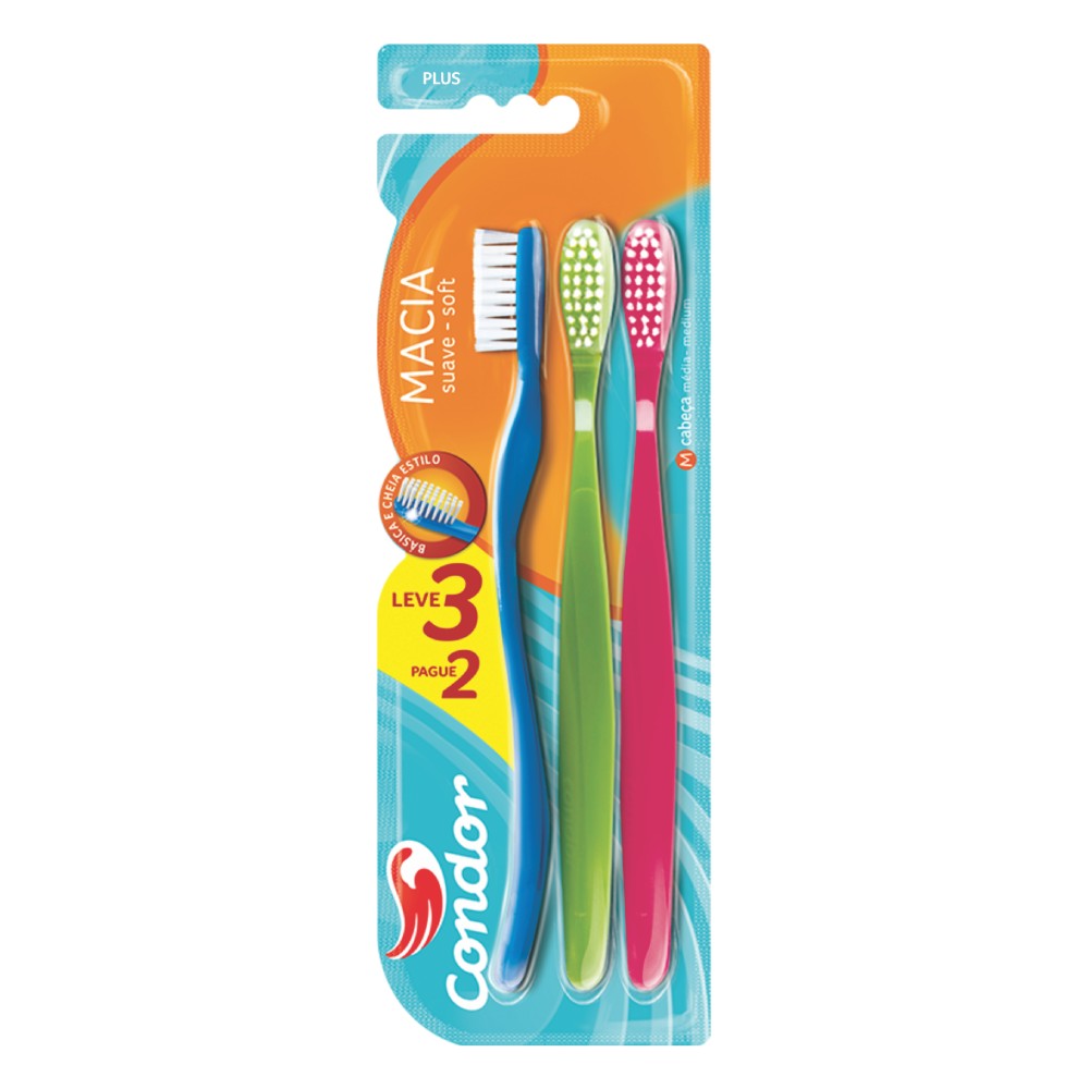 Escova Dental Condor Plus Macia Leve 3 Unidades Pague 2