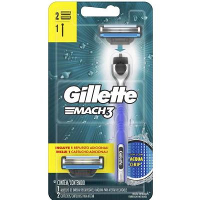Aparelho de Barbear Gillette Mach3 Acqua Grip + 2 Cargas