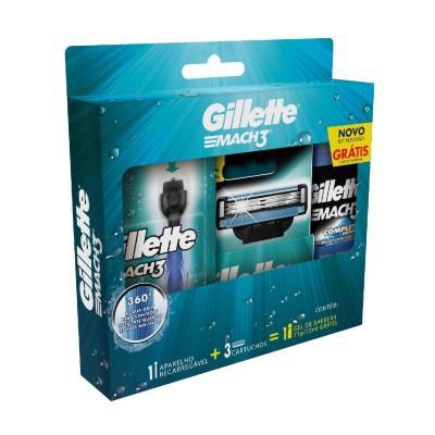 Kit Gillette Mach3 Acqua Grip Regular com Aparelho de Barbear + 2 Cargas e Espuma de Barbear