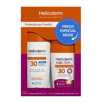 Kit Protetor Solar Família Helioderm Corporal Adulto FPS30 + Kids Color FPS30