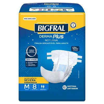 Fralda Geriátrica Bigfral Derma Plus Noturna M 8 Unidades preço