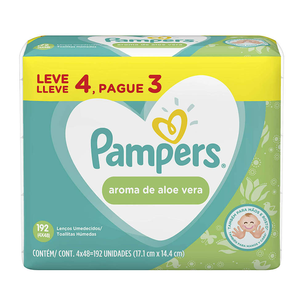 Kit Lenços Umedecidos Pampers Aloe Vera 192 Unidades