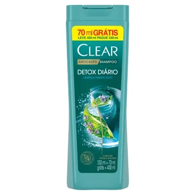 Shampoo Anticaspa Clear Men Detox Diário Leve 400ml Pague 330ml