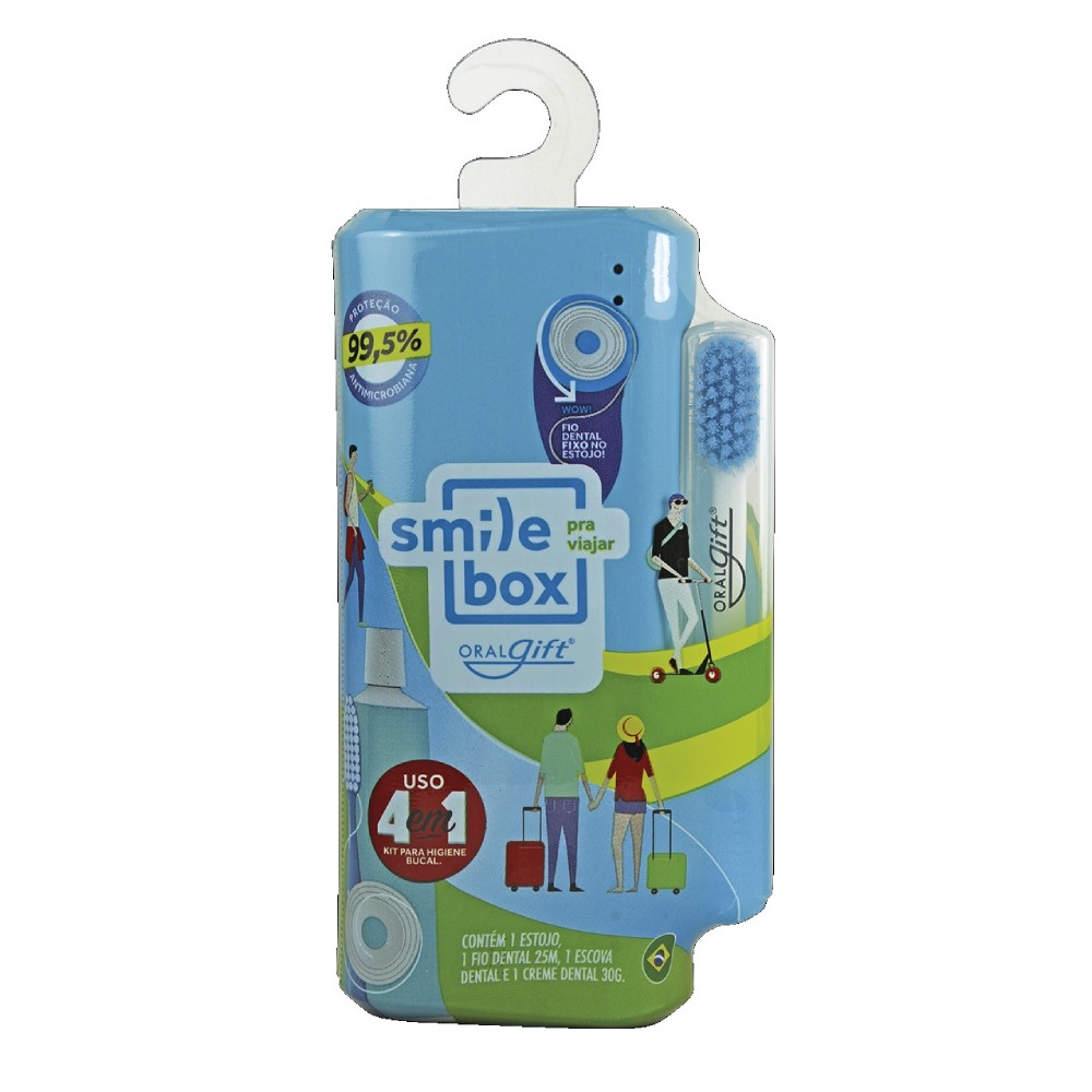 Kit OralGift 4 em 1 Smilebox Mini com Estojo + Escova Dental + Creme Dental 50g e Fio Dental 25m