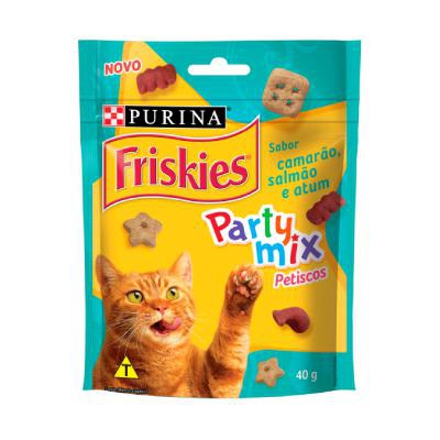 Petisco para Gatos Friskies Camarão, Salmão e Atum Party Mix 40g