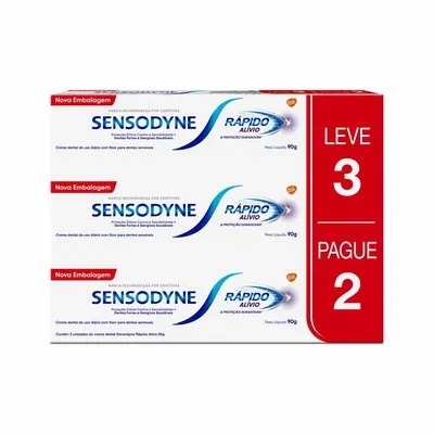 Kit Creme Dental Sensodyne Alívio Rápido 3 Unidades