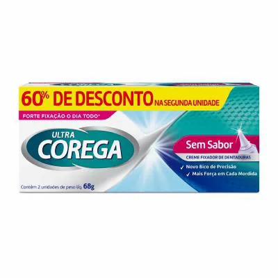 Kit Ultra Corega Creme Fixador de Dentadura Sem Sabor 68g - 60% off na 2ª unid.