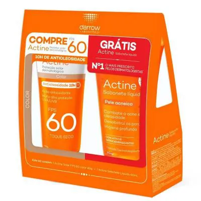 Kit Actine Protetor Solar Antioleosidade Cor Universal FPS60 40g + Gel Limpeza Antiacne 40g Grátis