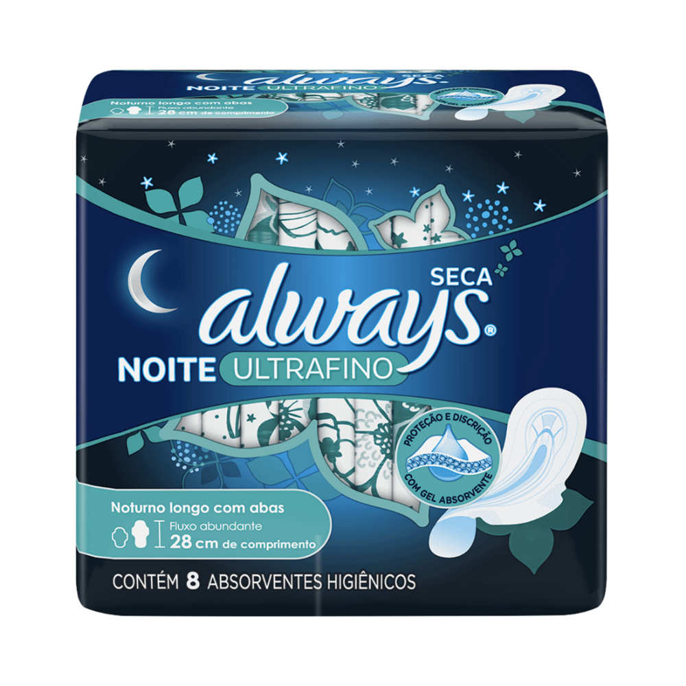 Absorvente Always Noites Tranquilas Ultrafino Seca Com Abas 8 Unidades