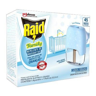 Repelente Elétrico Líquido Raid Family 45 Noites com Aparelho e Refil 32,9ml