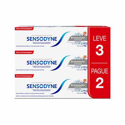 Kit Creme Dental Sensodyne Branqueador Extra Fresh 90g Embalagem 3 Unidades