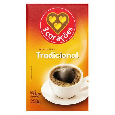Café 3 Corações em Pó Torrado e Moído Tradicional Vácuo 250g