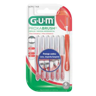 Escova Interdental Portátil G.U.M Proxabrush Cerda Fina 0.8mm 6 Unidades