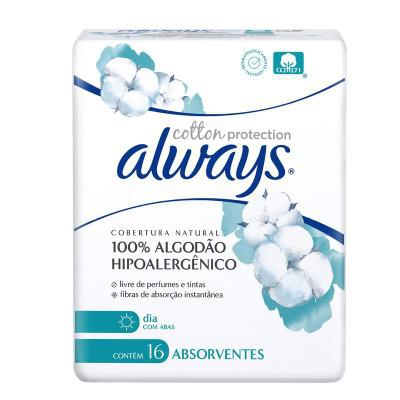 Absorvente Always Cotton Protection Dia 100% Algodão com Abas 16 Unidades