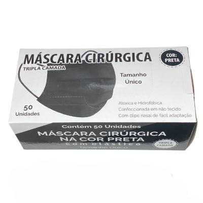 Máscara Cirúrgica Descartável Tripla Elástica Sl Silva Preta 50 Unidades