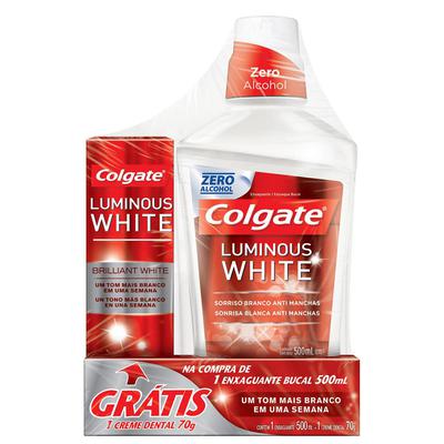 Enxaguante Bucal Colgate Luminous White 500Ml + Creme Dental Clareador Luminous White Brilliant White 70G preço