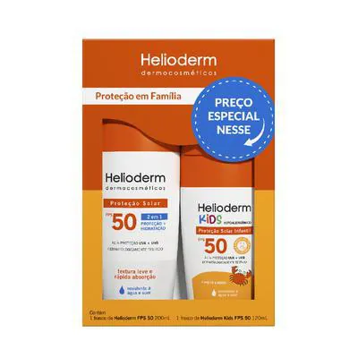 Kit Protetor Solar Família Helioderm Corporal Adulto FPS50 + Infantil Hipoalergênico FPS50