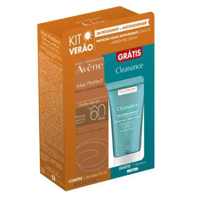 Kit Avène Protetor Solar Facial Mat Perfect com Cor FPS60 40g + Grátis Gel de Limpeza Cleanance 60ml