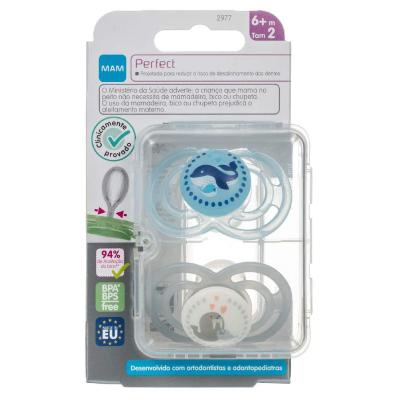 Kit Chupeta Mam Perfect Azul Tamanho 2 Para 6+ Meses