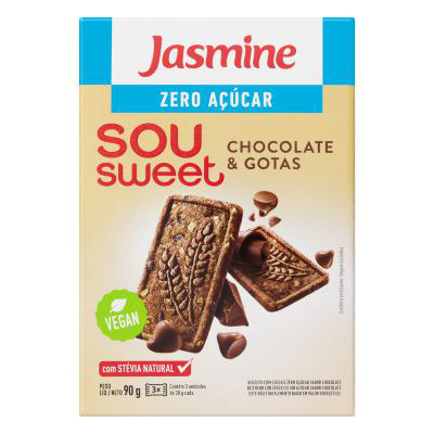 Biscoito Sou Sweet Jasmine Zero Açúcar Chocolate em Gotas 90g