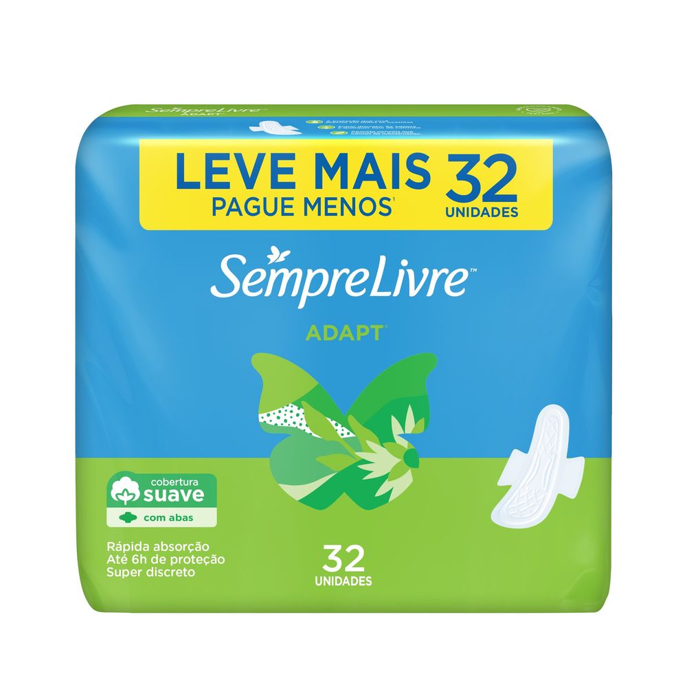 Absorvente Externo Sempre Livre Adapt Com Abas Suave 32un