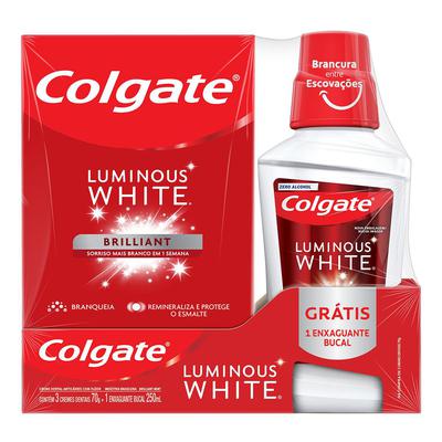 Creme Dental Clareador Colgate Luminous White Brilliant Mint 70G + Enxaguante Bucal Clareador Colgate Luminous White 250Ml preço