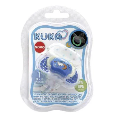 Chupeta Kuka Brilha no Escuro Lumina Bico Ortodôntico Azul N1 0-6M